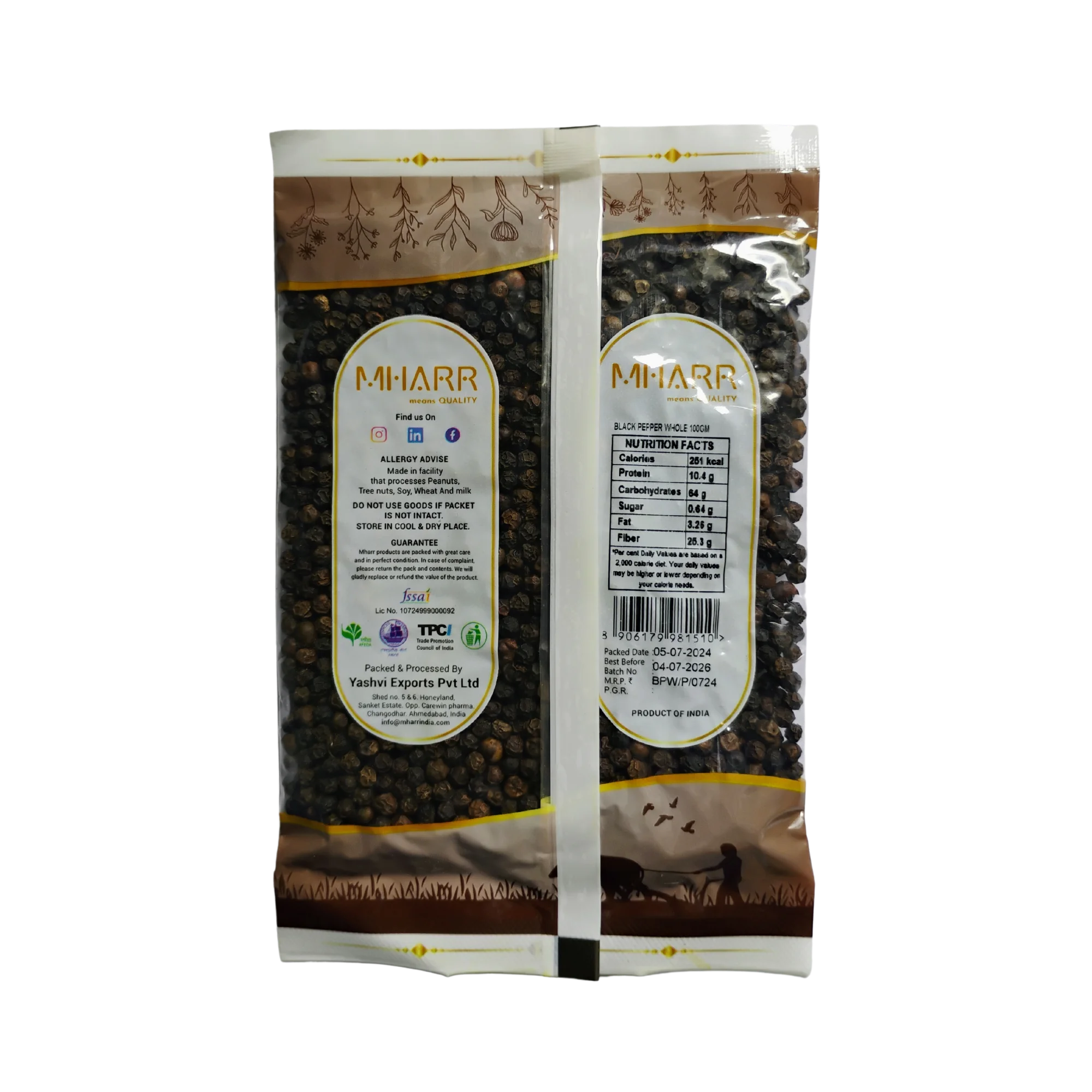 Black Pepper Whole (Pouch) | Mharr India